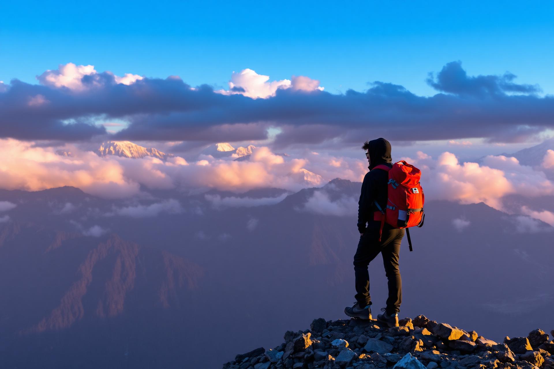 Trekker in Himalayas